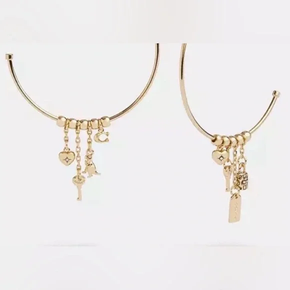 NWT Coach Gold Tone Hoop Earrings with Charms - Picture 2 of 3